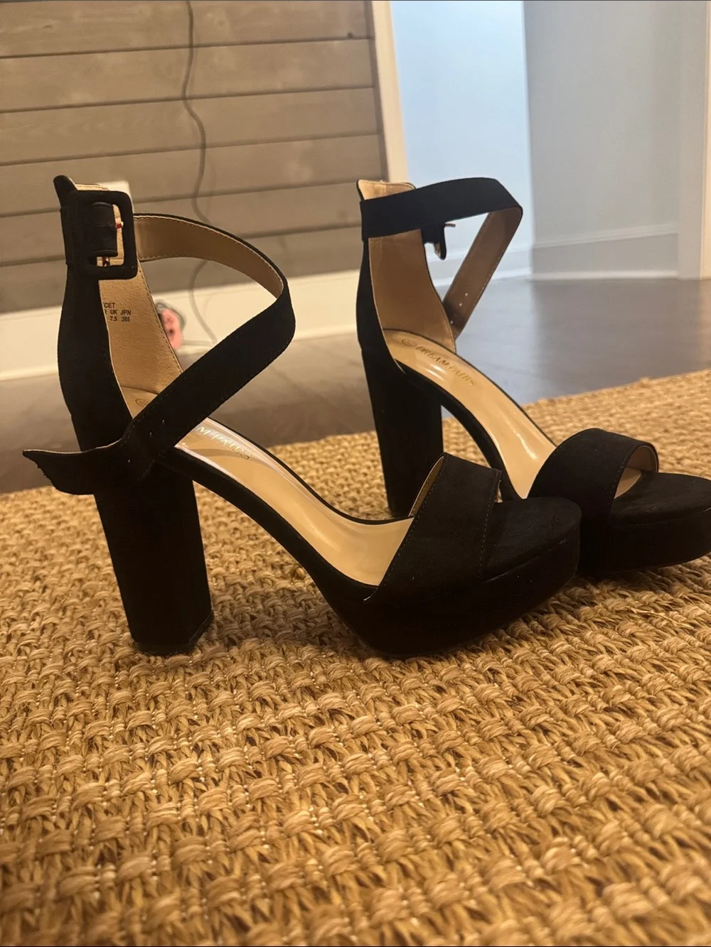 Pavement Black Suede Platform Block Heel Sandals